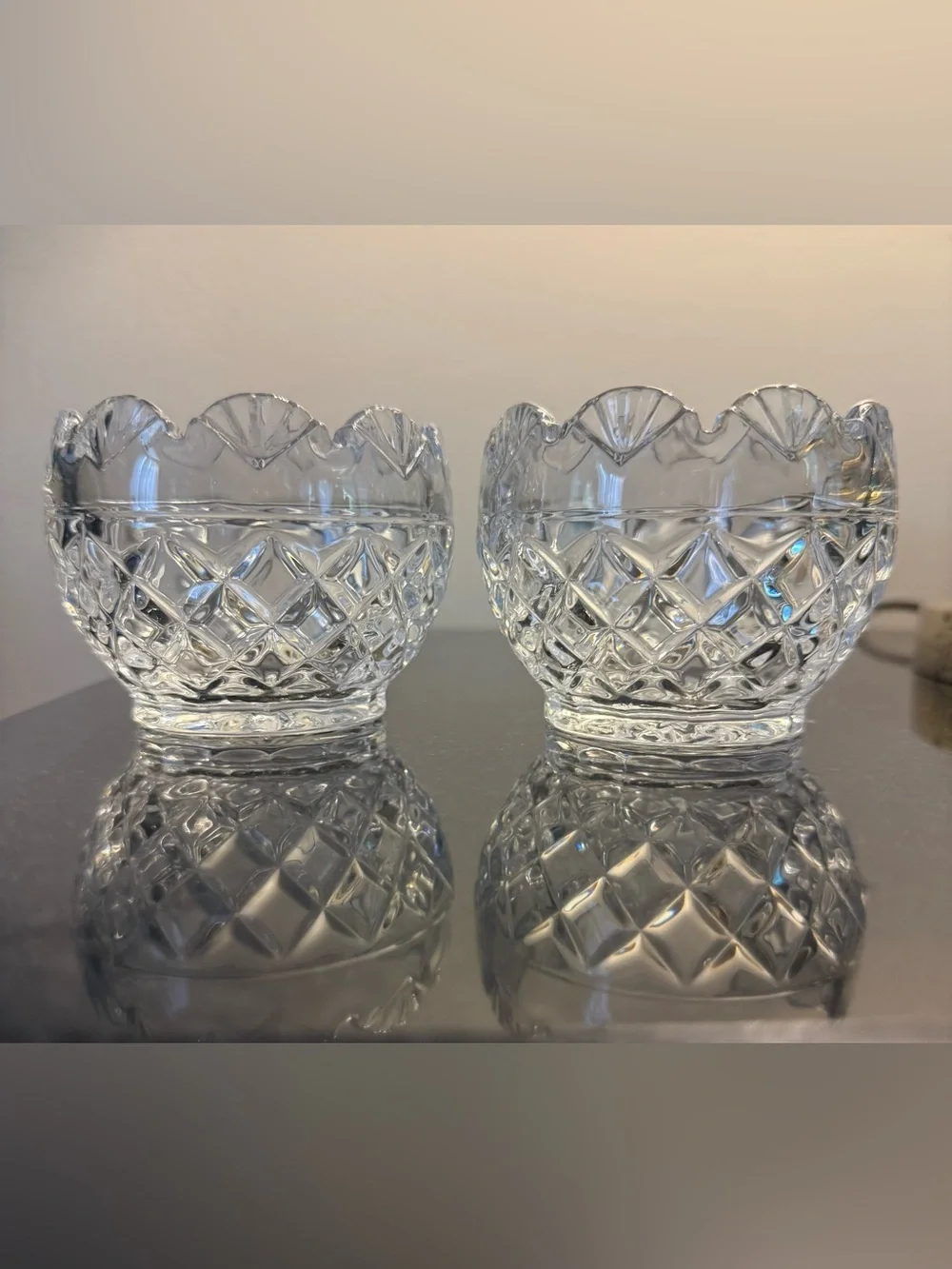 Cut Crystal Glass Candleholders - Clear Pair